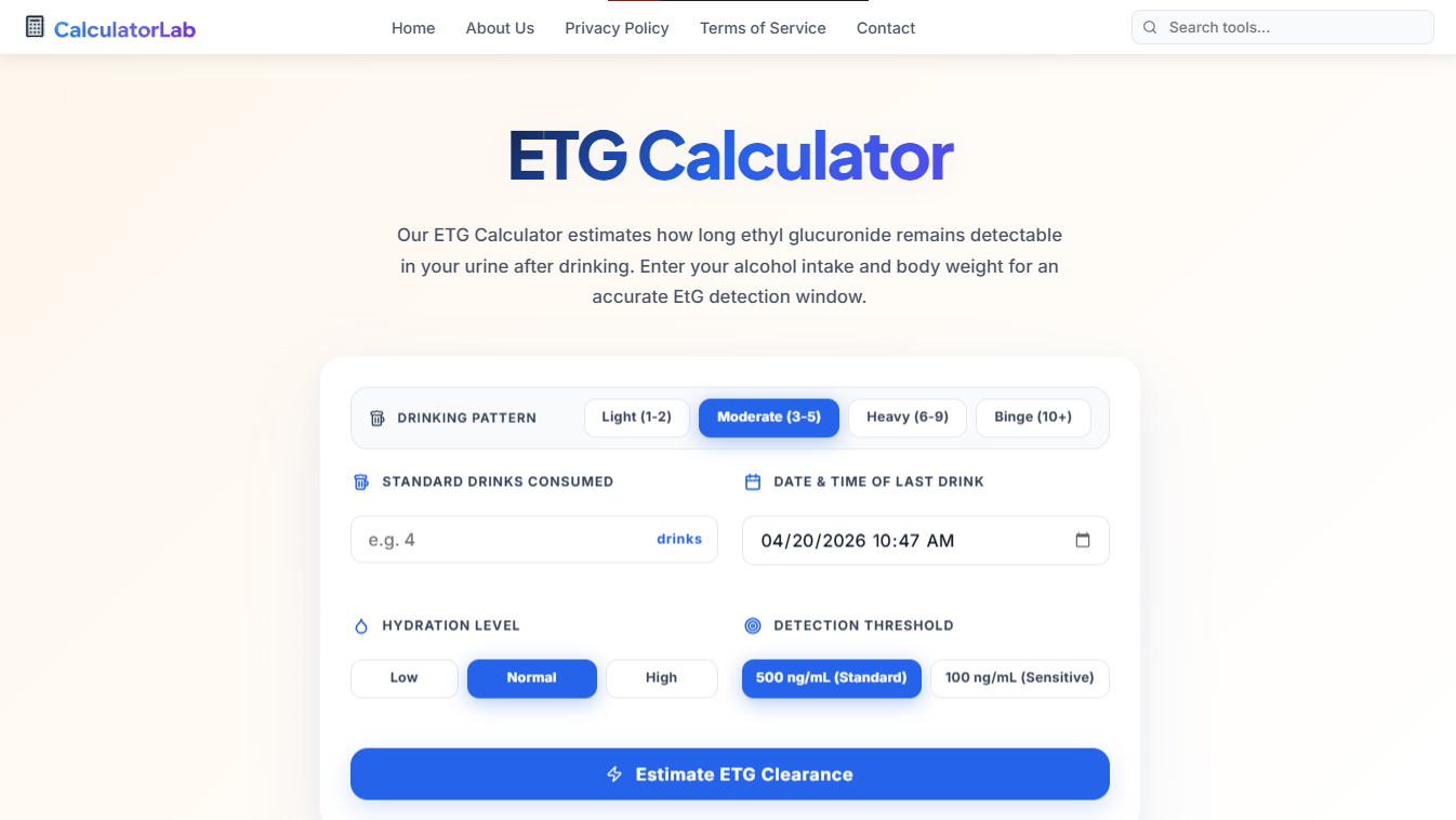 ETG Calculator (Alcohol Detection Tool) gallery image