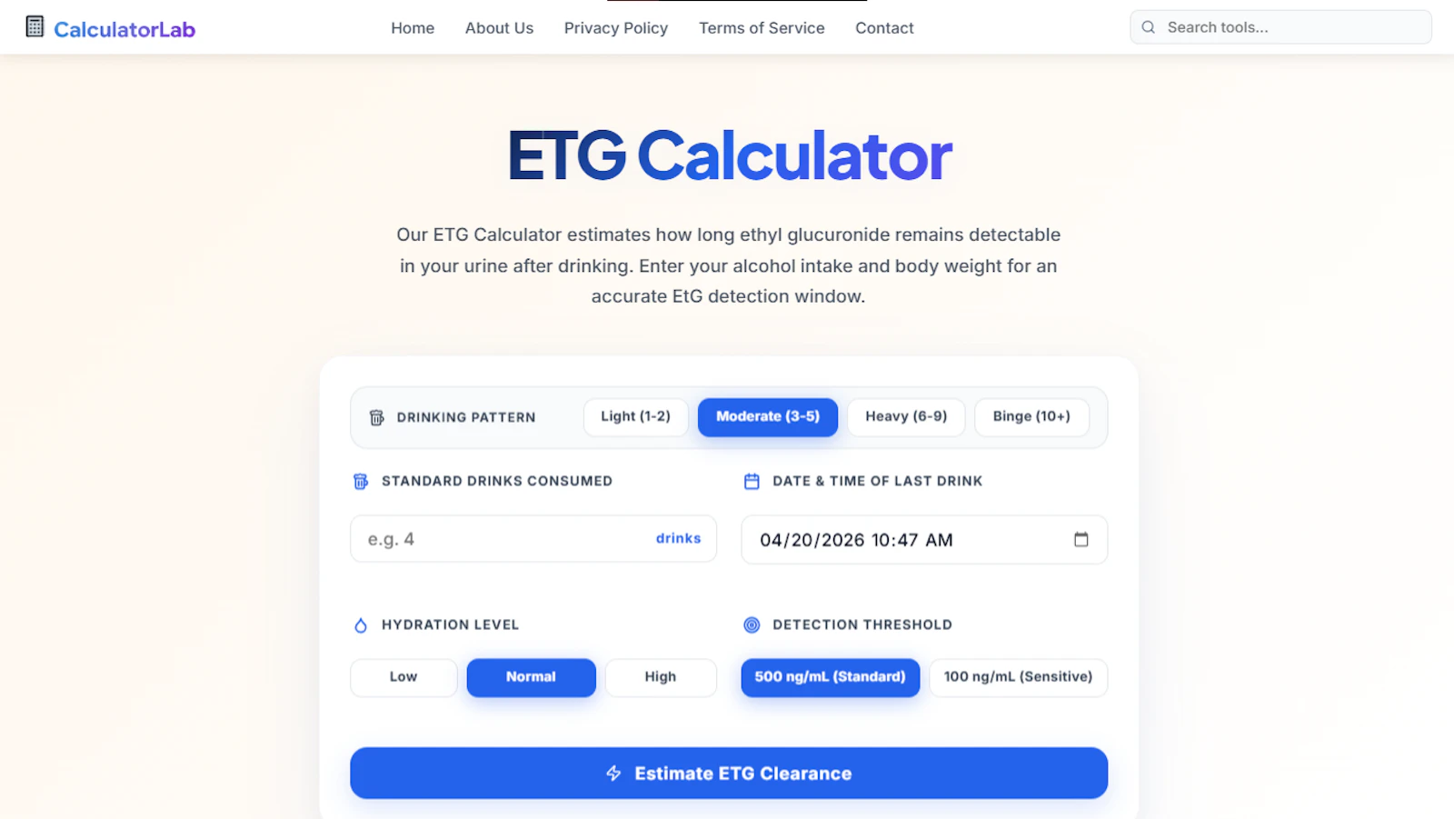 ETG Calculator (Alcohol Detection Tool) screenshot 2
