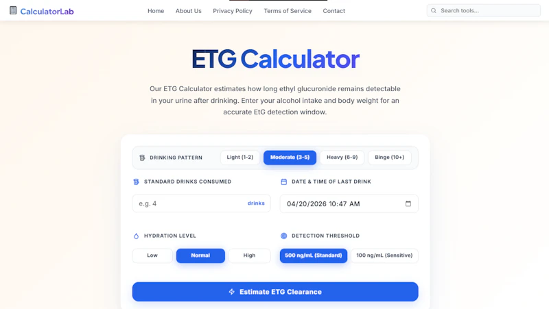 ETG Calculator (Alcohol Detection Tool) screenshot 2