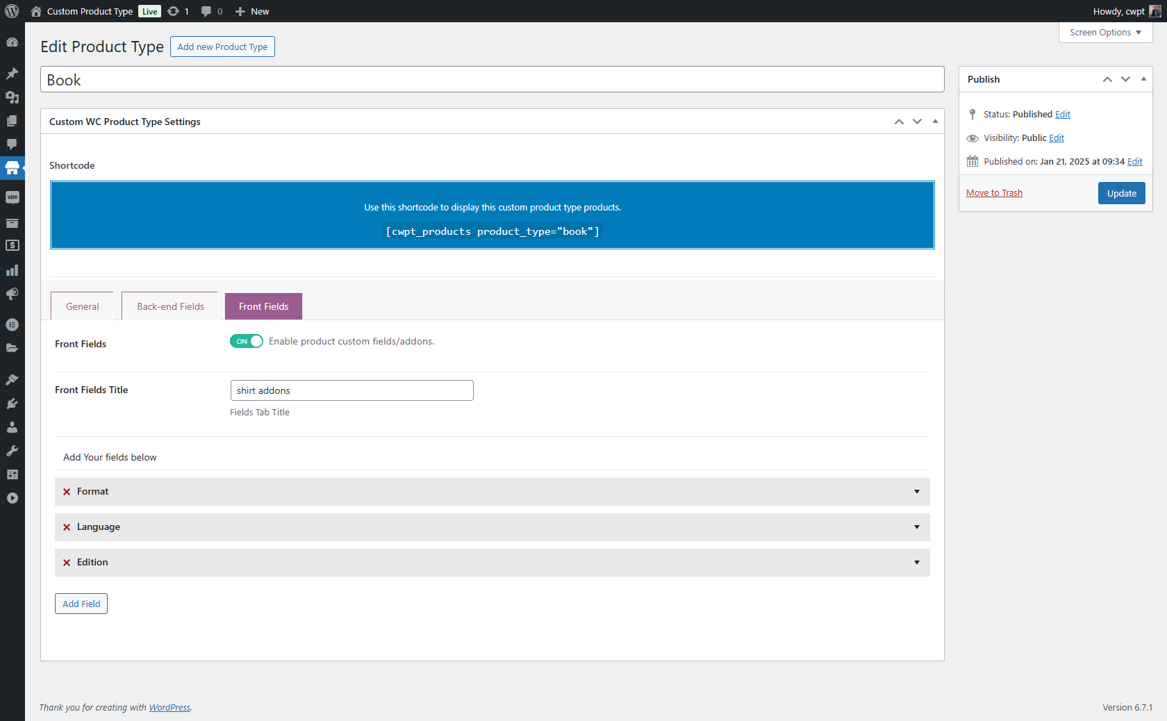 ประเภทผลิตภัณฑ์ที่กำหนดเองสำหรับ WooCommerce Pro media 3