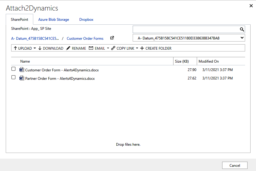 첨부 2dynamics - Dynamics 365 CRM을 Azure, Dropbox 및 SharePoint와 통합하십시오 미디어 4