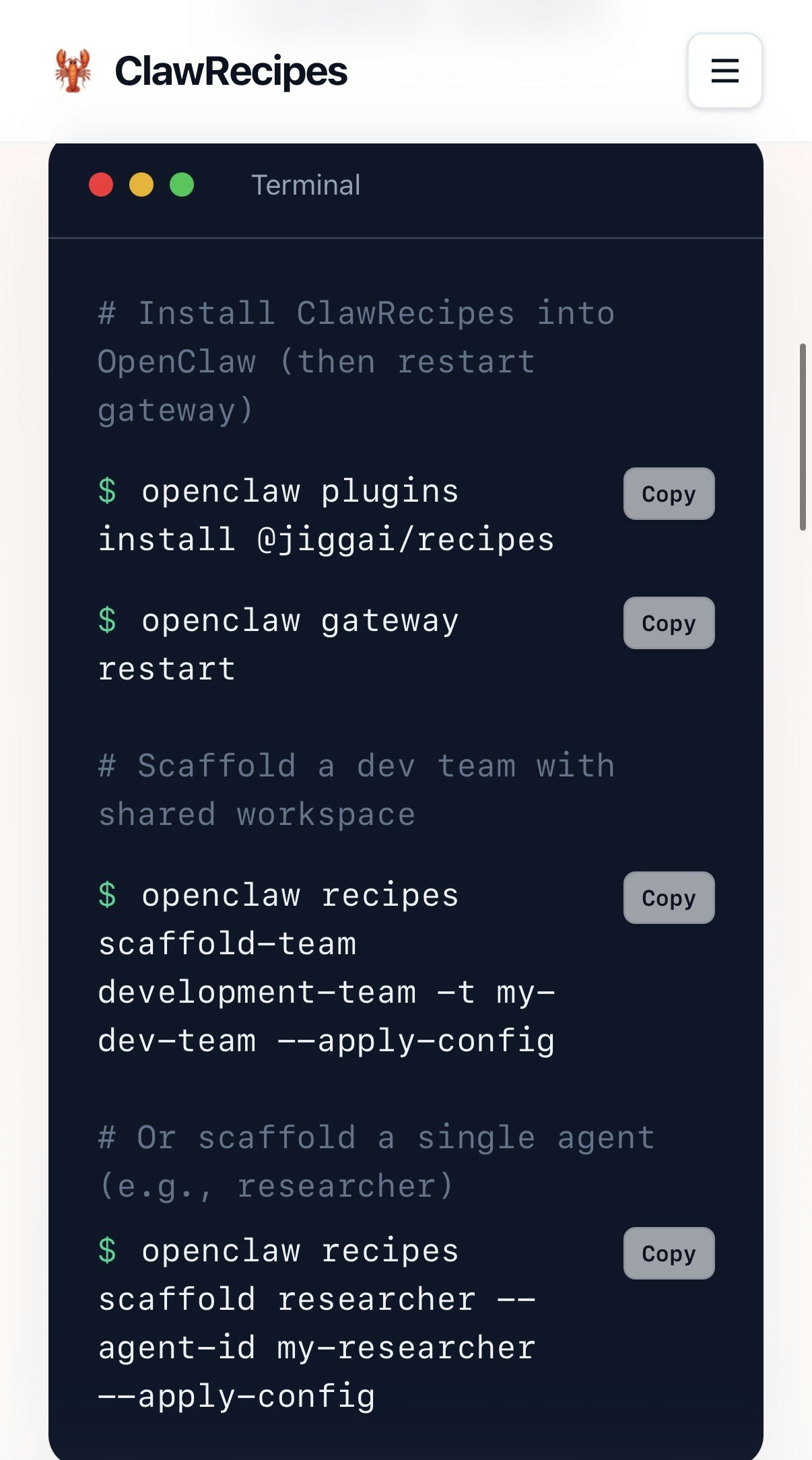 ClawRecipes — OpenClaw Recipes - Main product screenshot demonstrating key features and user interface