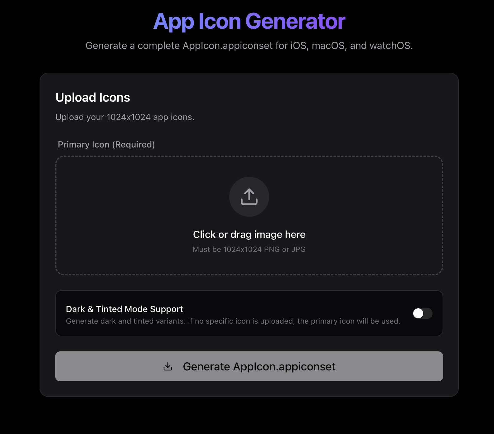 iOS App Icon Generator - Main product screenshot demonstrating key features and user interface
