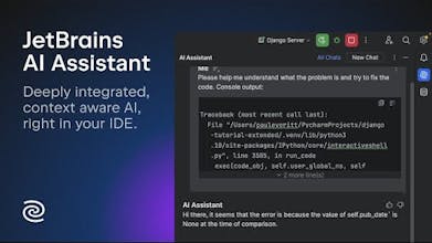 Una captura de pantalla del logo de JetBrains AI, que representa sus capacidades eficientes y potentes para IDEs y herramientas .NET.