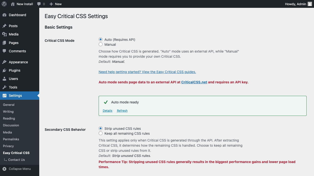 Easy Critical CSS - Screenshot 2 showing product features and functionality