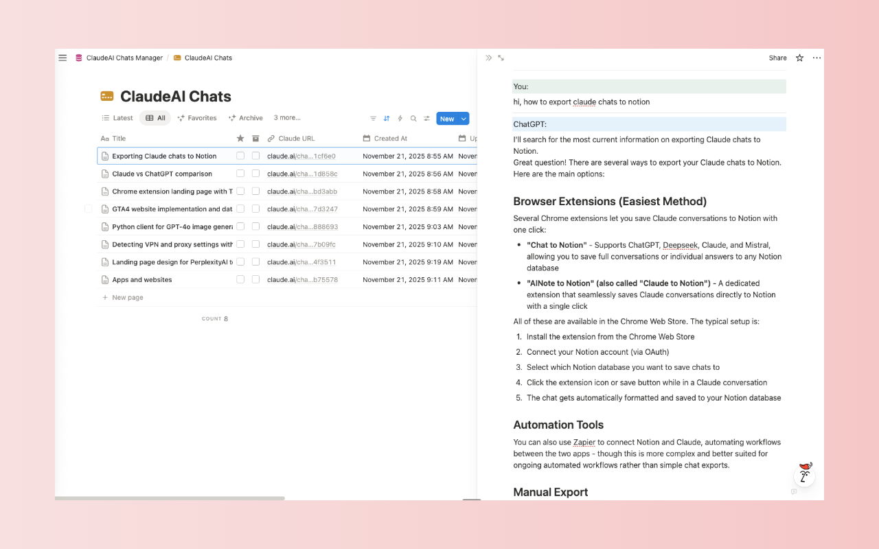 ClaudeAI to Notion: One-click export - Screenshot 3 showing product features and functionality