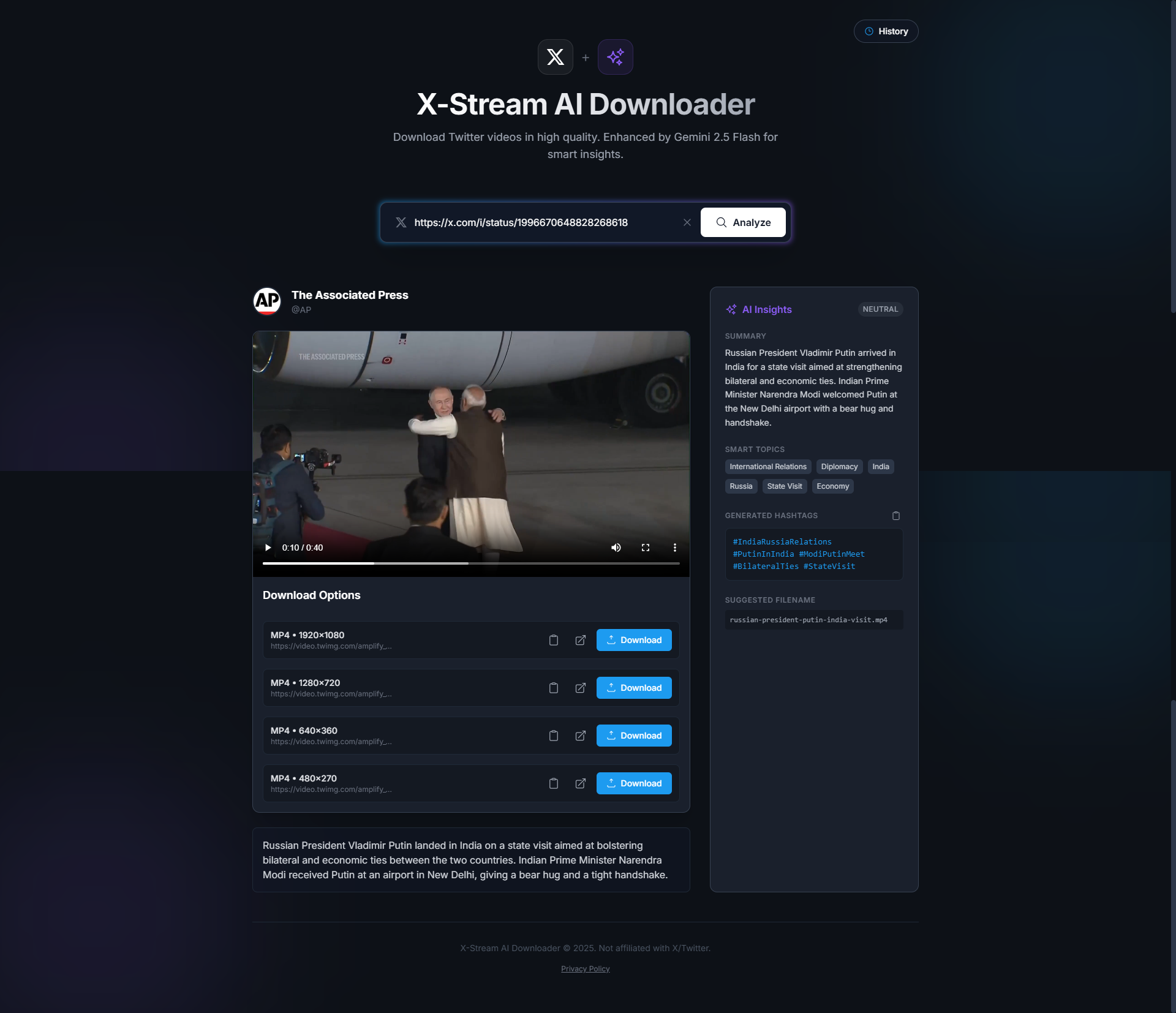X-Stream AI Twitter Video Downloader - Screenshot 3 showing product features and functionality
