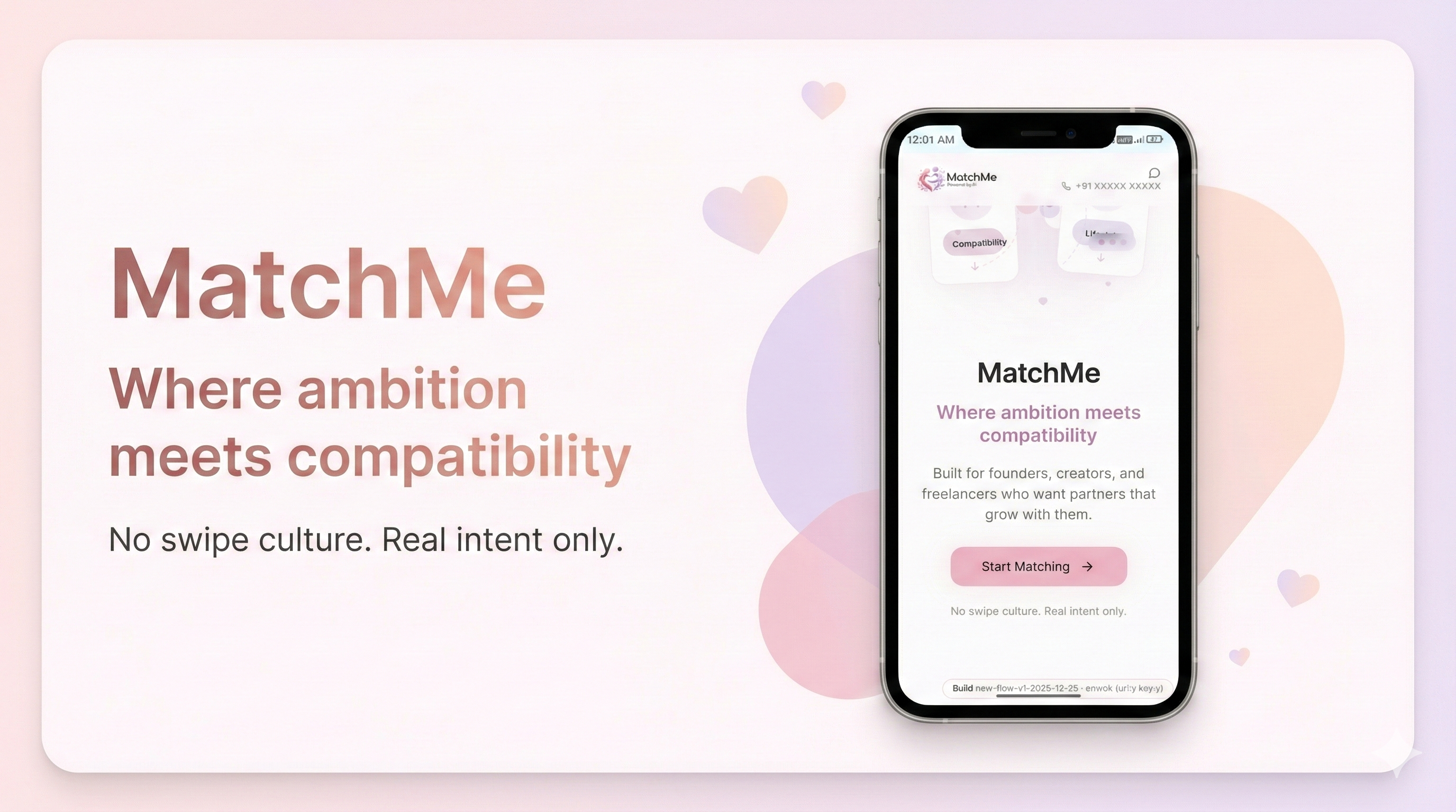 MatchMe AI, dating app for hustlers - Main product screenshot demonstrating key features and user interface