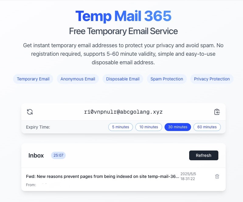 Temp Mail 365 - Gratis tijdelijke e -mailservice |Geen registratie media 2