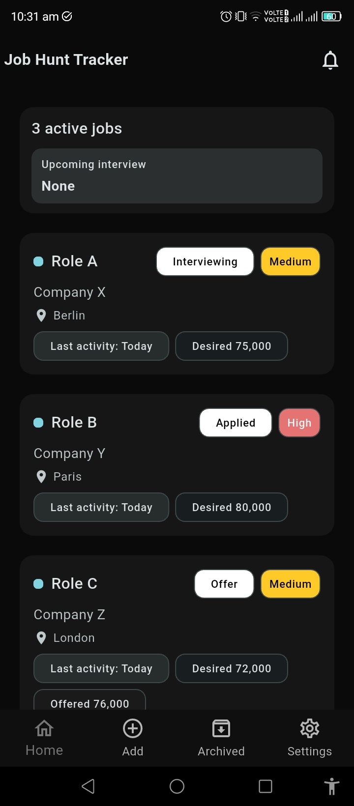 Job Hunt Tracker - Main product screenshot demonstrating key features and user interface