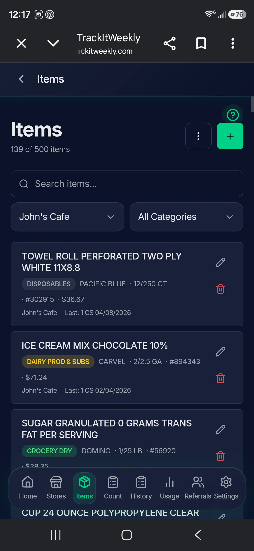 TrackItWeekly Small Business Inventory screenshot