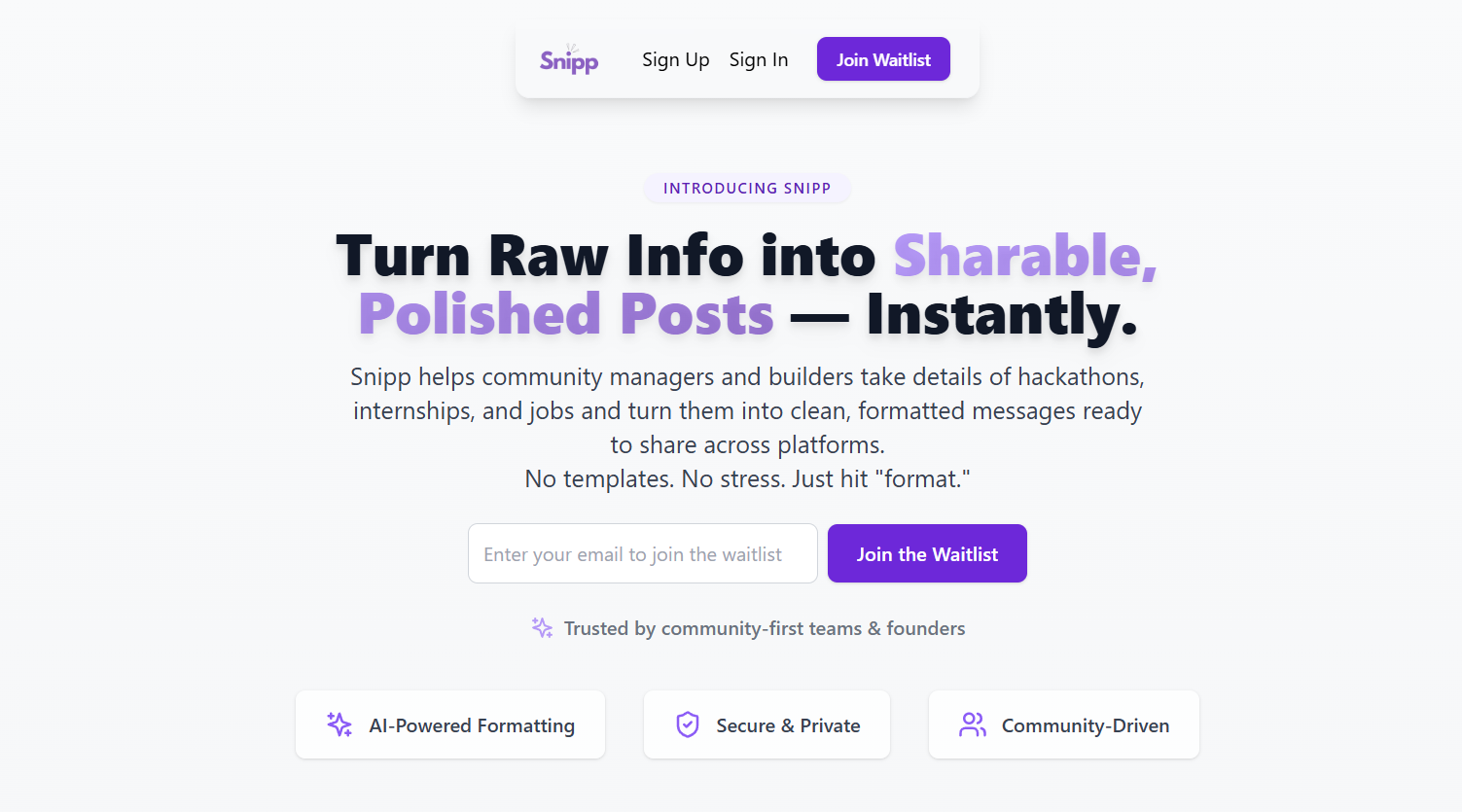Snipp - Turn Raw Info into Sharable, Polished Posts — Instantly media 1