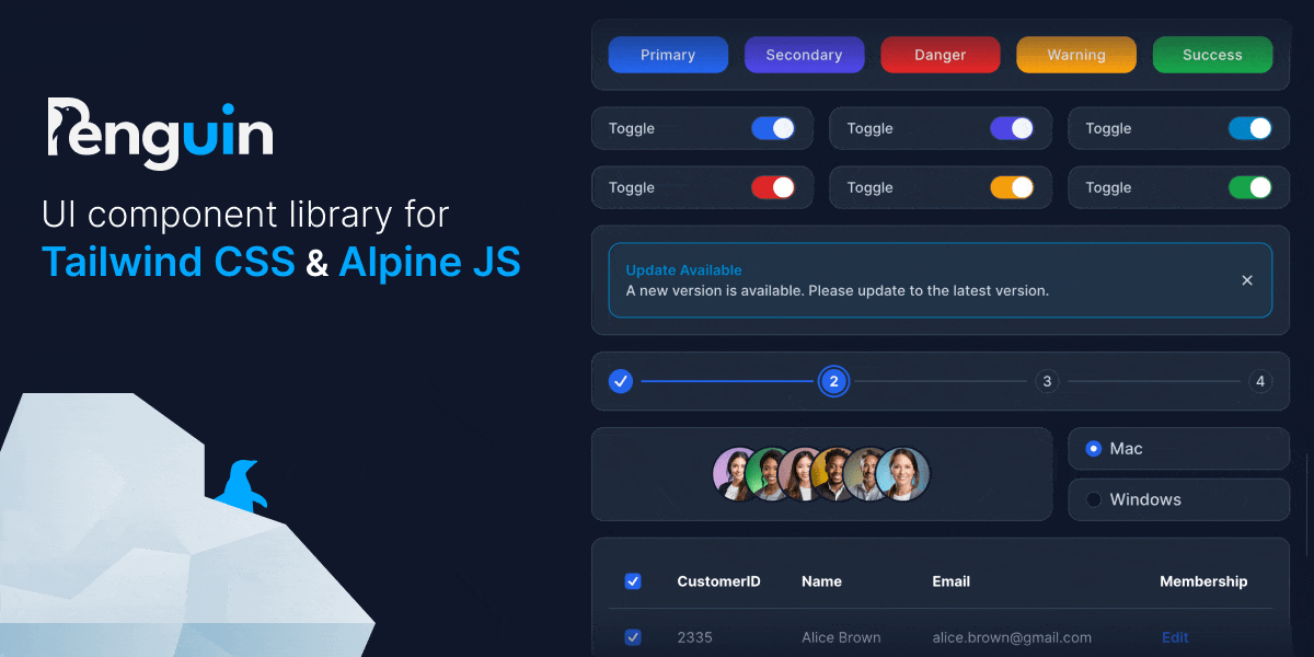 Penguen UI - Tailwind CSS ve Alpine JS UI Bileşen Kütüphanesi medya 1