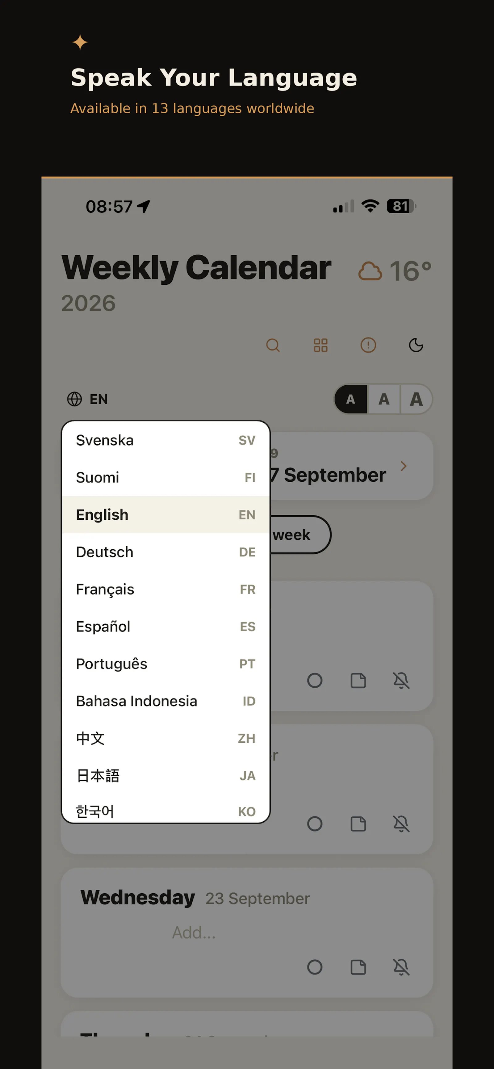 WeekSpark screenshot 2