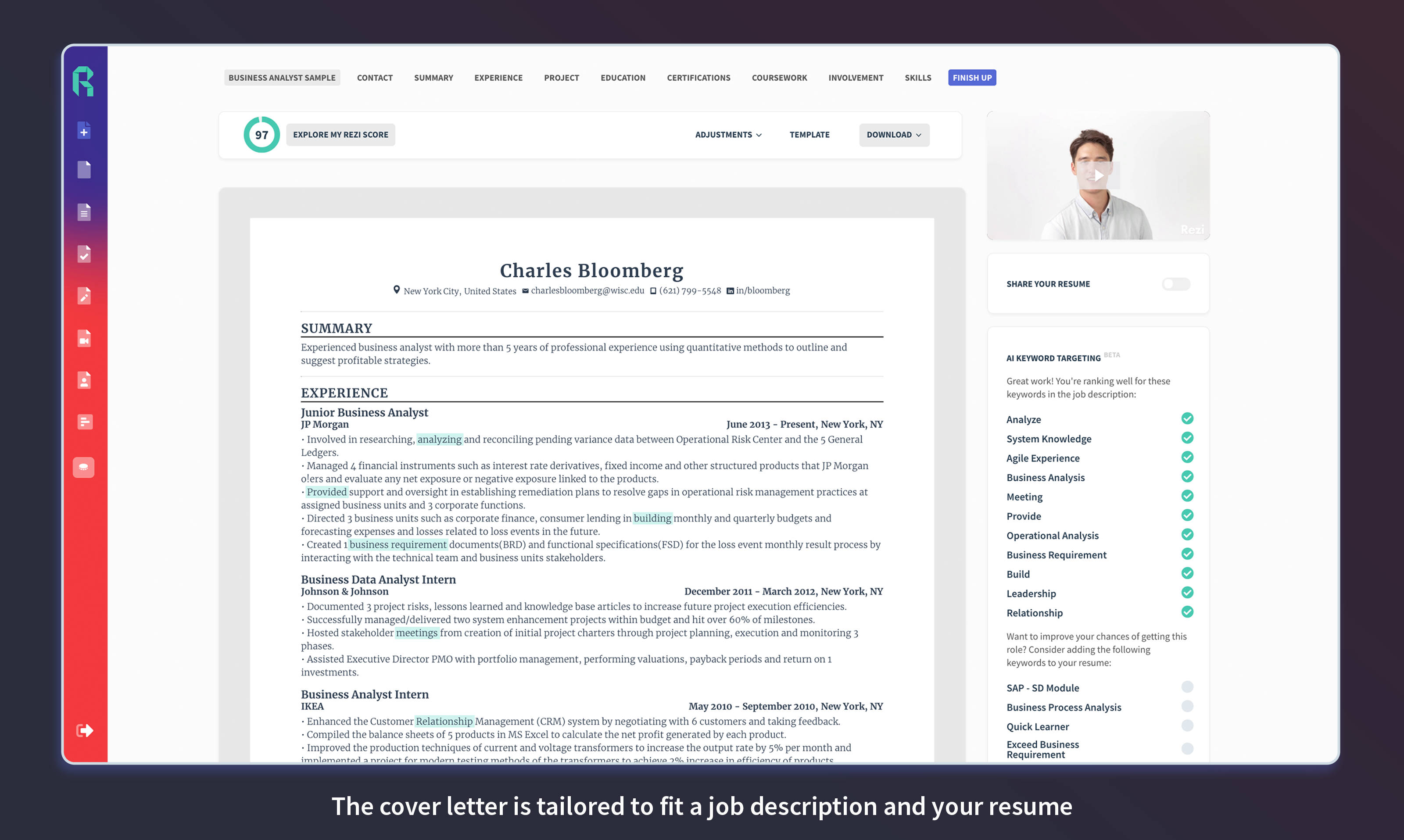 AI Cover Letter Generate a tailored cover letter based on your resume