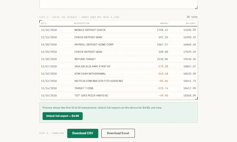 StatementToCSV screenshot 1