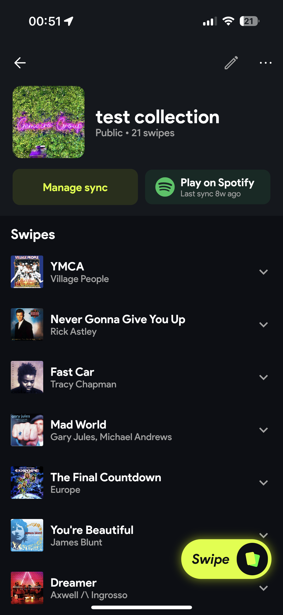 Свидеться для Spotify - Проведите влево до скучной музыки, проведите направо на Swipepy медиа 6