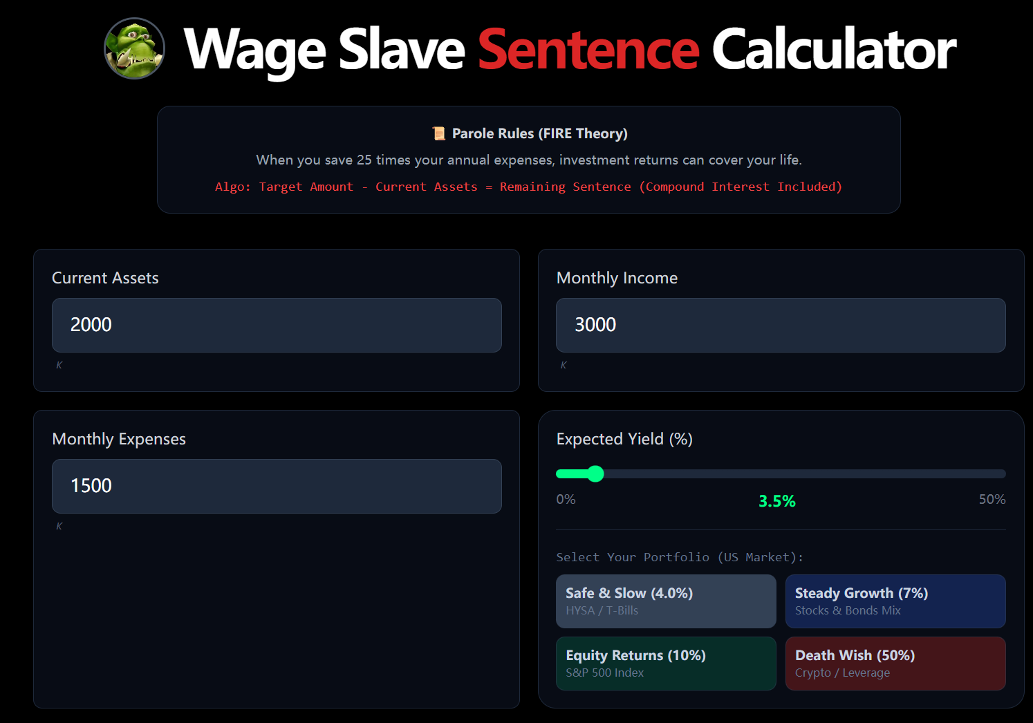 Wage Slave Sentence Calculator - Screenshot 3 showing product features and functionality