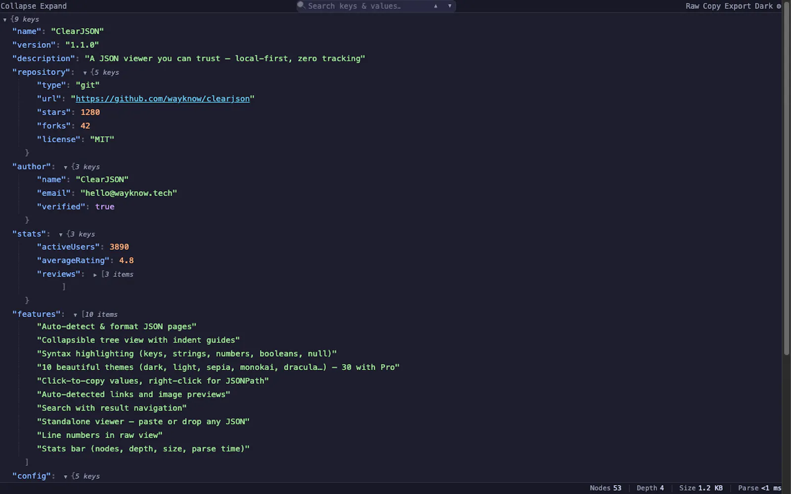ClearJSON screenshot 2