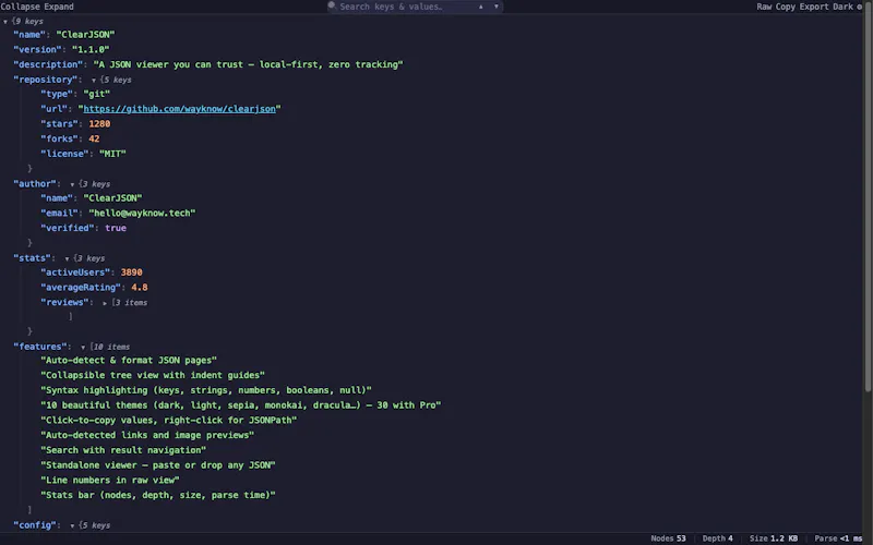 ClearJSON screenshot 2
