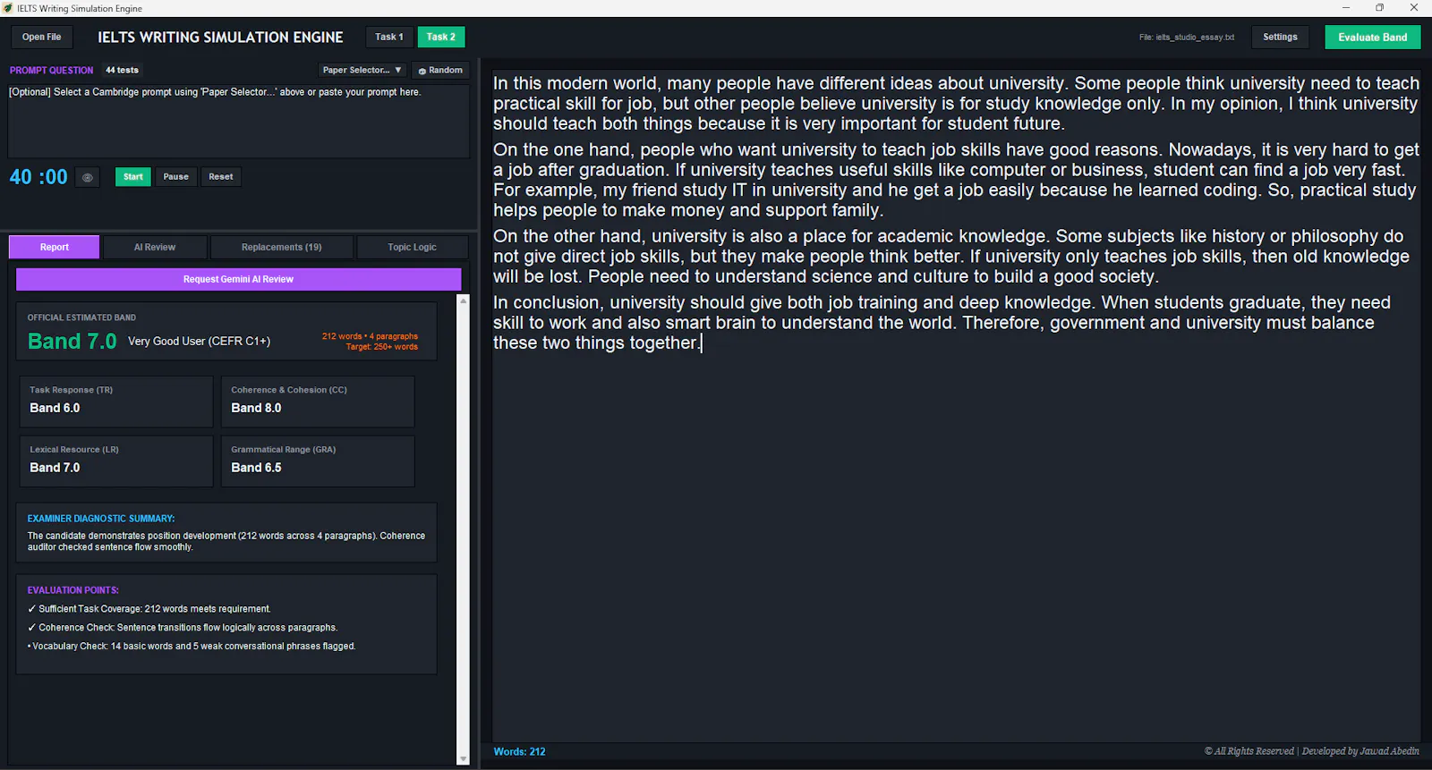 IELTS Writing Simulation Engine screenshot 1