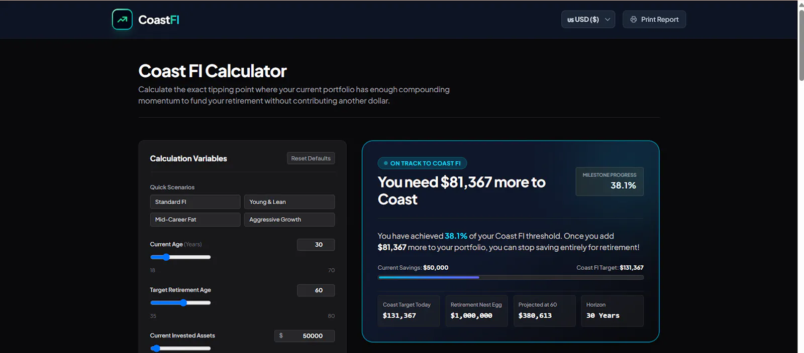 Coast FI Calculator screenshot 2