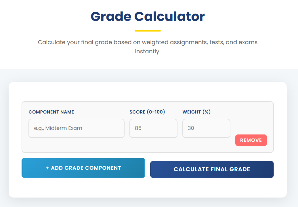 Grade Calculator - Main product screenshot demonstrating key features and user interface