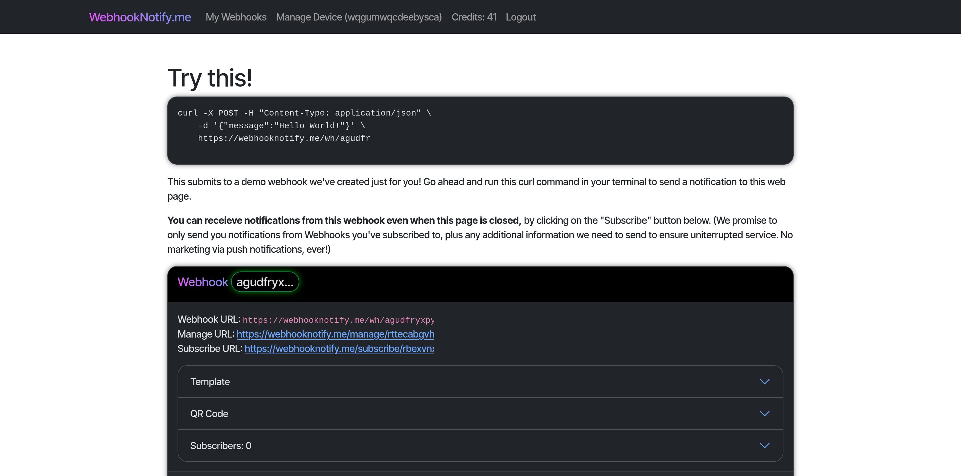 WebhookNotify.me - Получите уведомление через Web Push, когда попадают в Webhooks медиа 1
