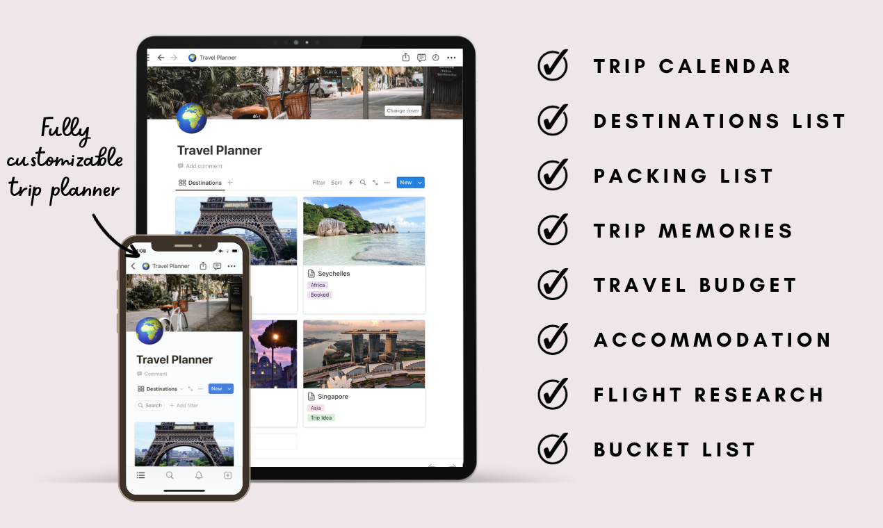 Trip Planner Notion -sjabloon - Waar ideeën vluchten en reizen beginnen media 3