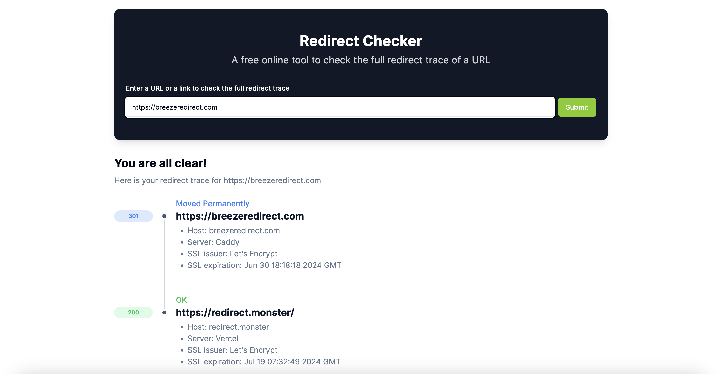 URL Redirect Checker oleh Redirect.Monster media 3