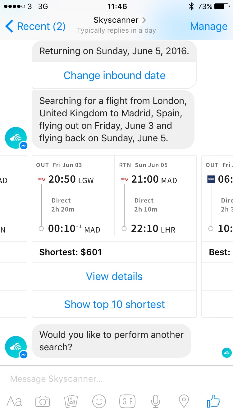 Skyscanner Messenger Bot gallery image