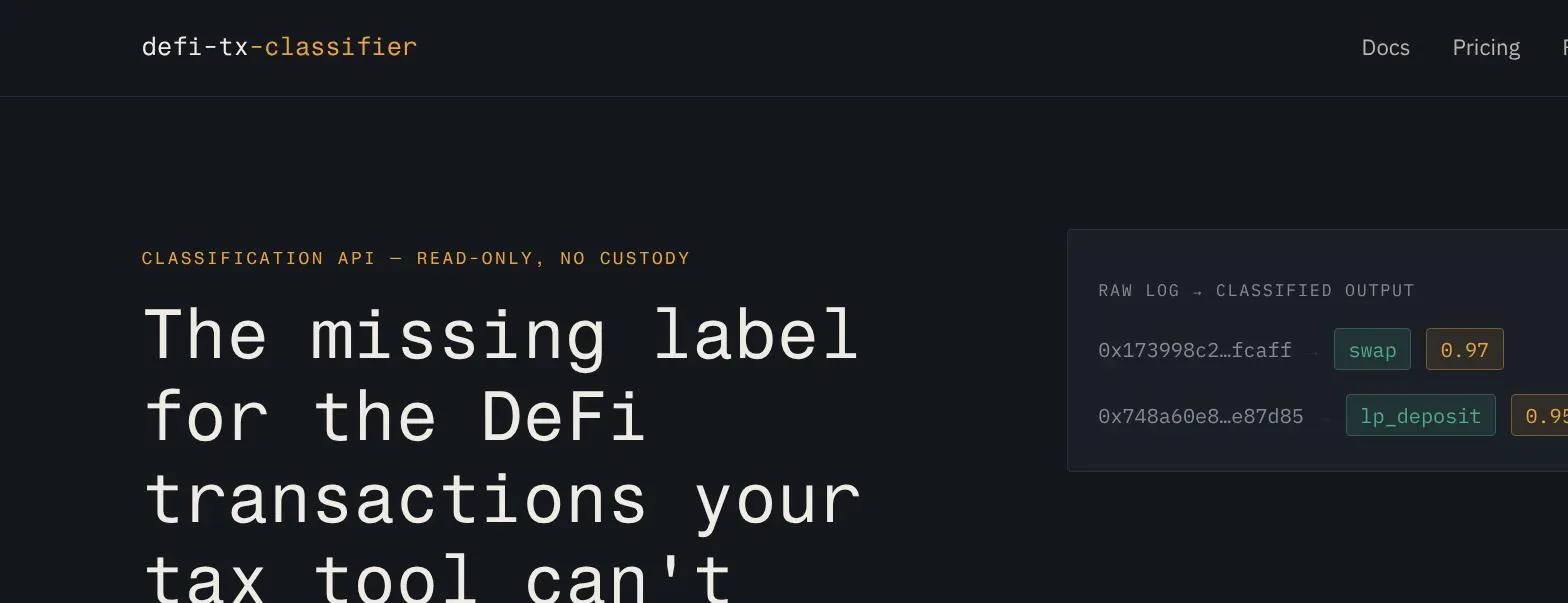 Crypto Tx Classifier API gallery image