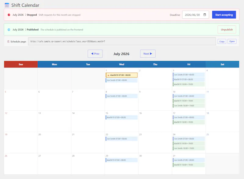 YPSupport Shift Scheduler screenshot 1