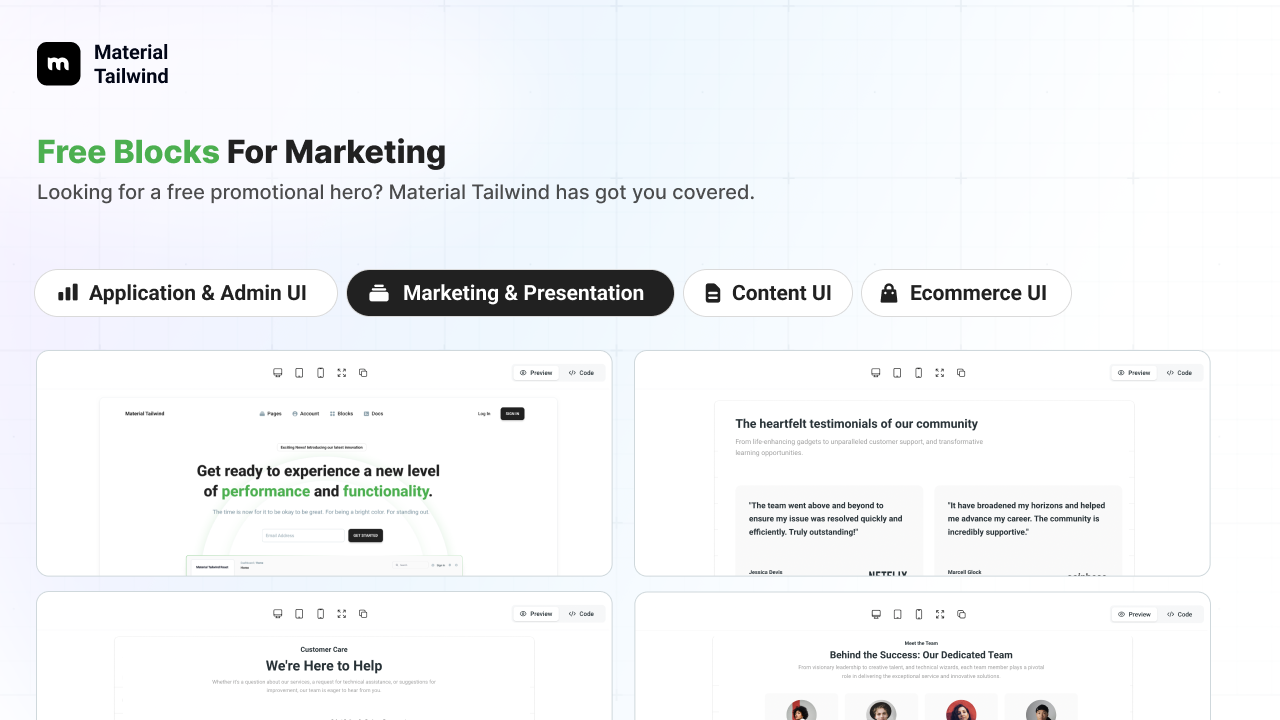 Media 20 blok CSS & React Free Tailwind 3