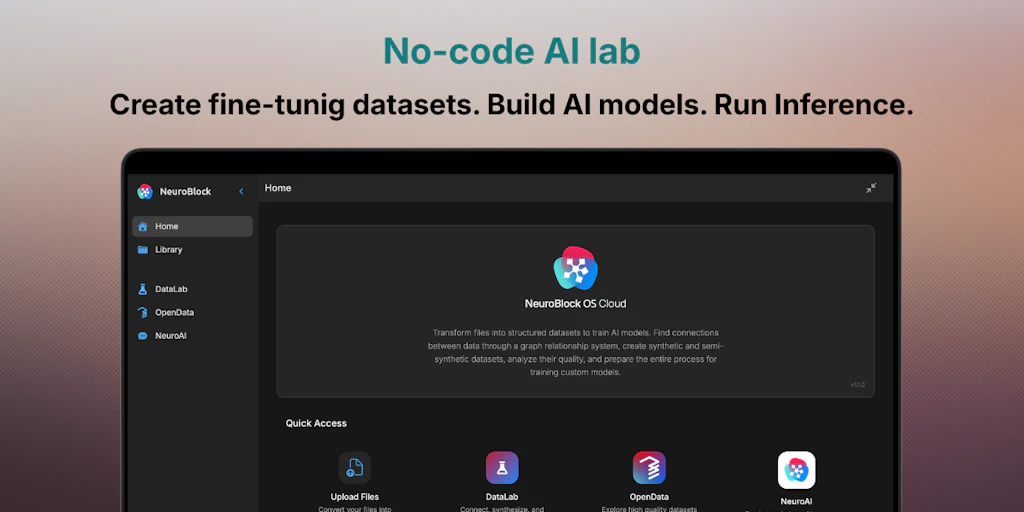 NeuroBlock:無代碼AI實驗室,用於模型訓練、數據集訪問和推理
