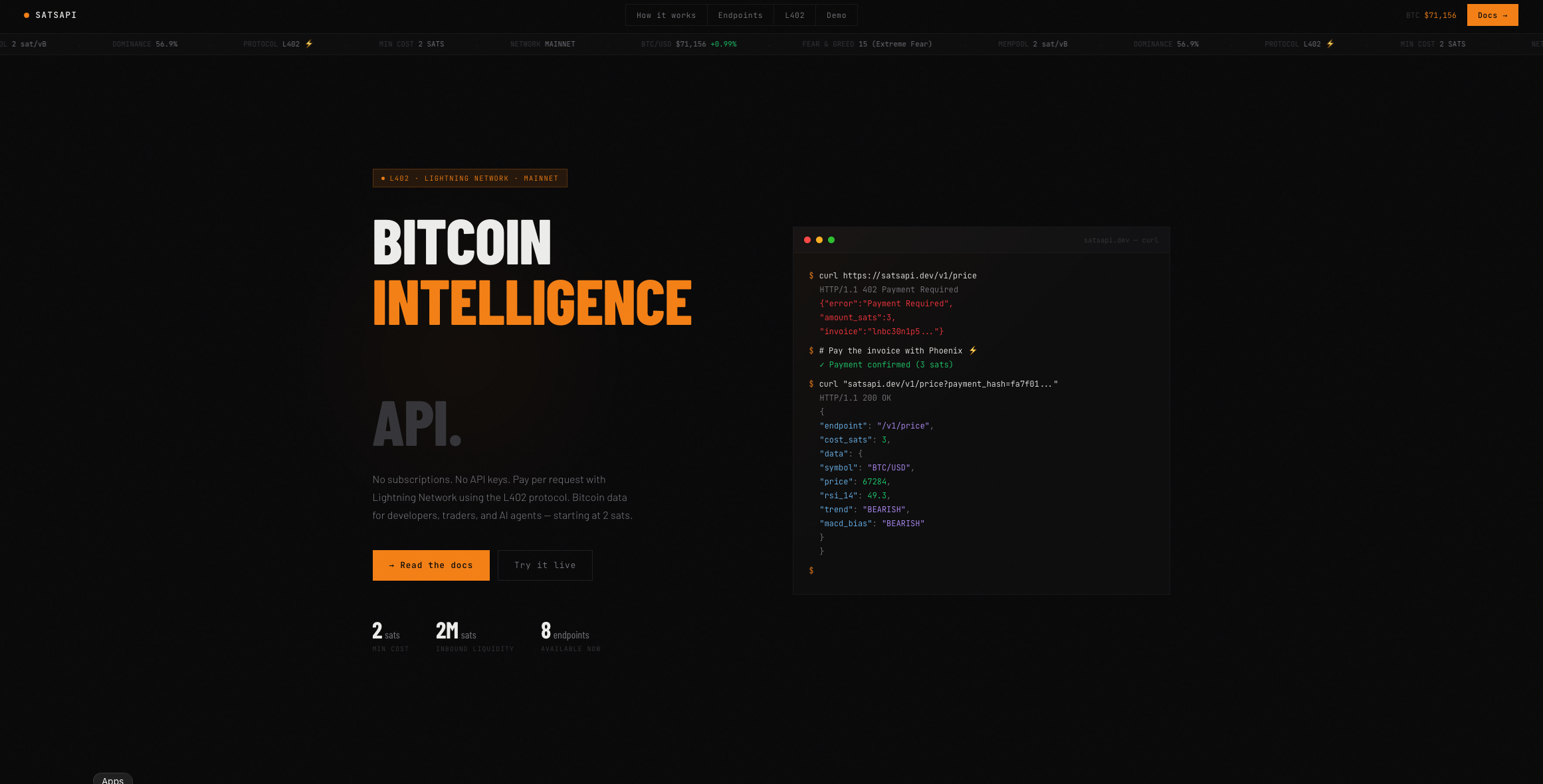 SatsAPI - Bitcoin intelligence API