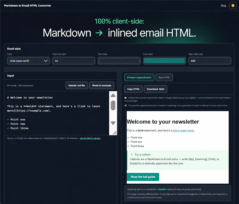 Markdown to Email screenshot 2