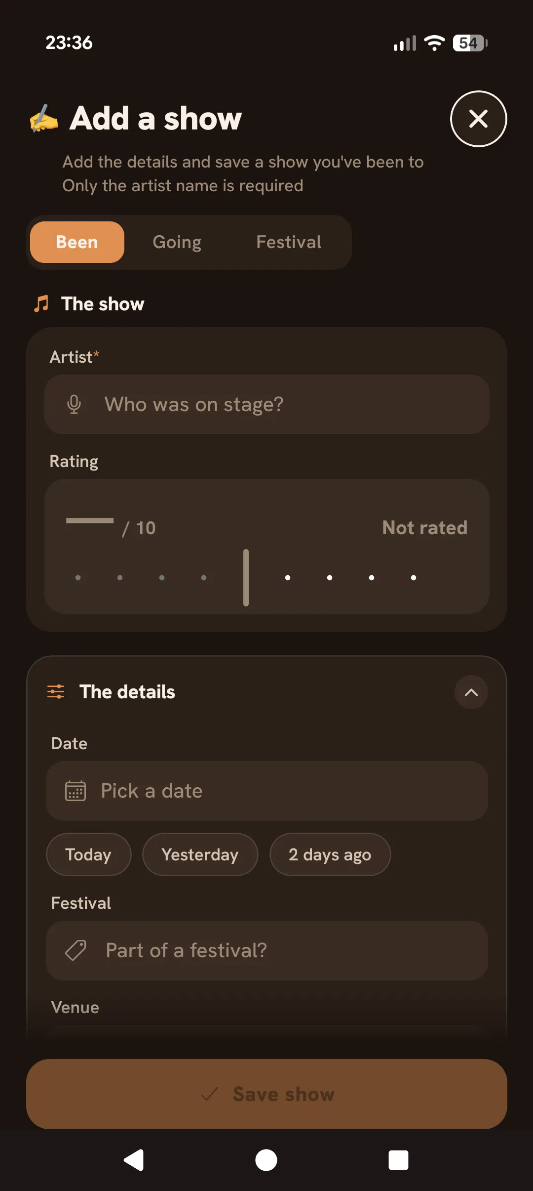 Gigcore - Personal Concerts History gallery image