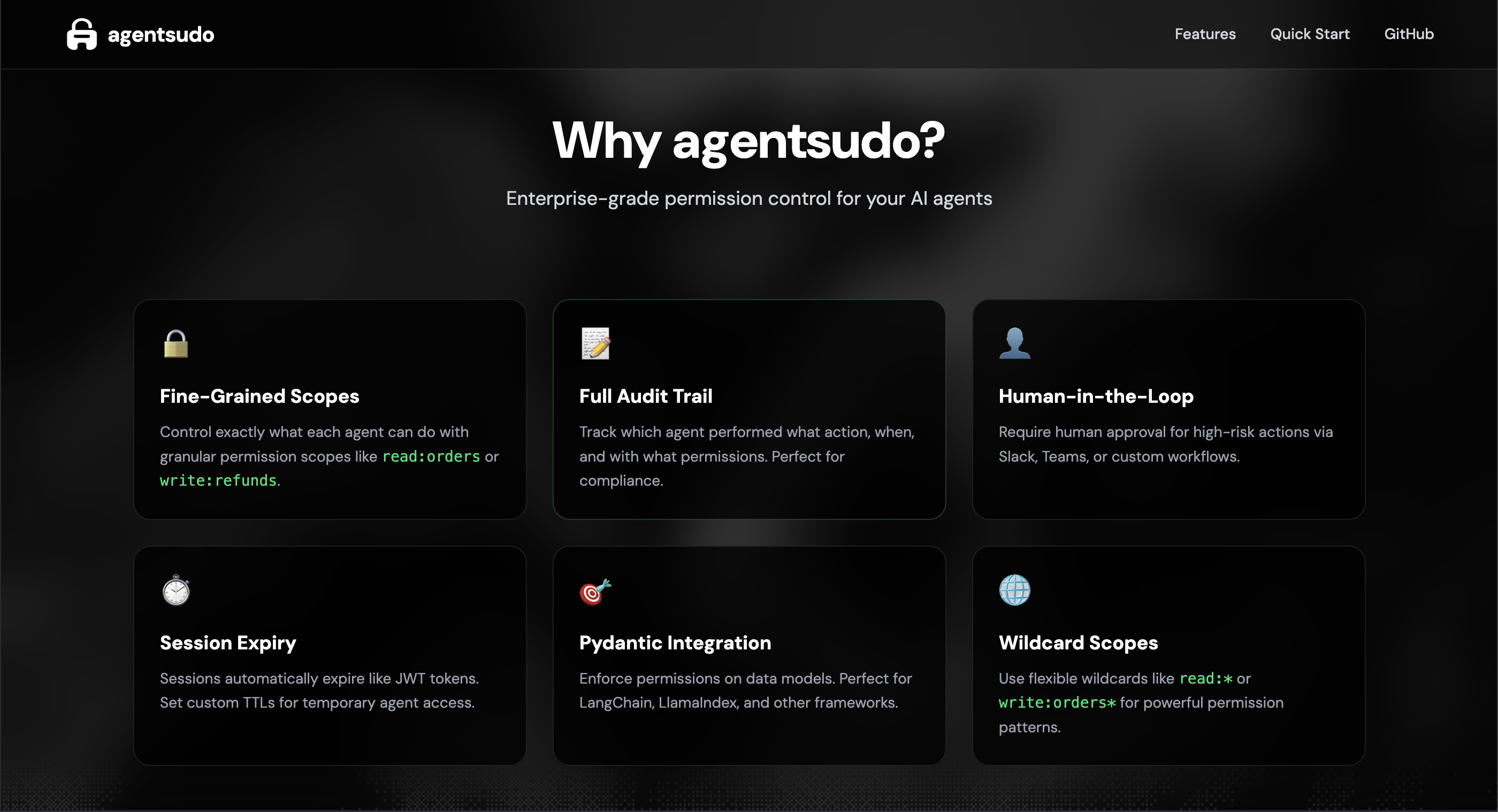 agentsudo - Screenshot 2 showing product features and functionality