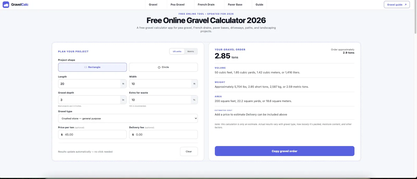 GravelCalc screenshot 1
