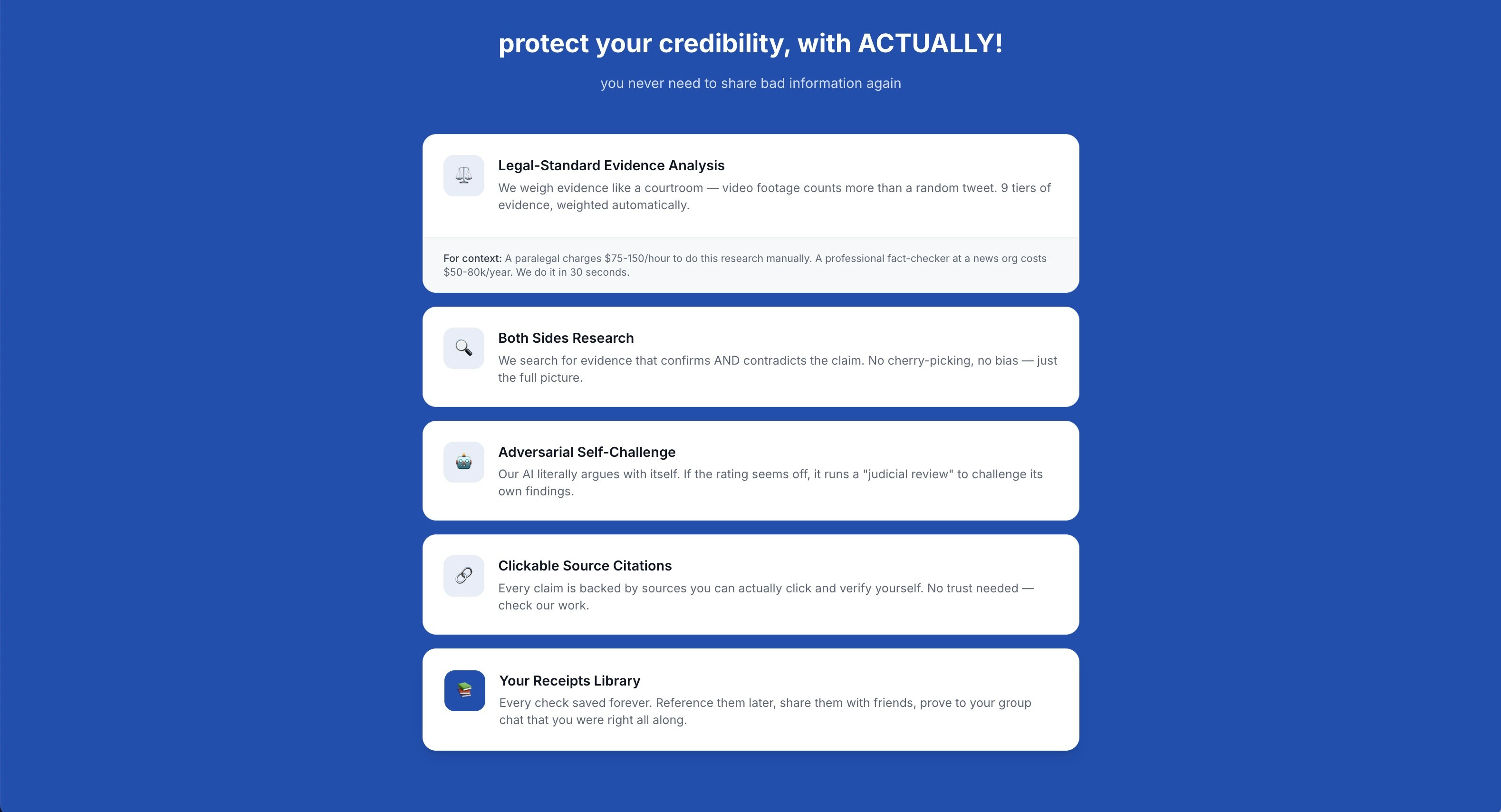 ACTUALLY! Instant Algo Fact-Checking - Screenshot 3 showing product features and functionality