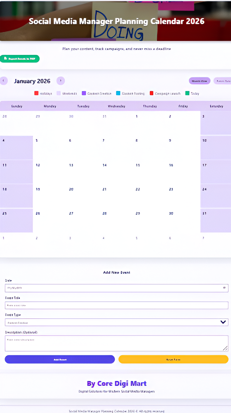 Social Media Planning Calendar 2026 gallery image