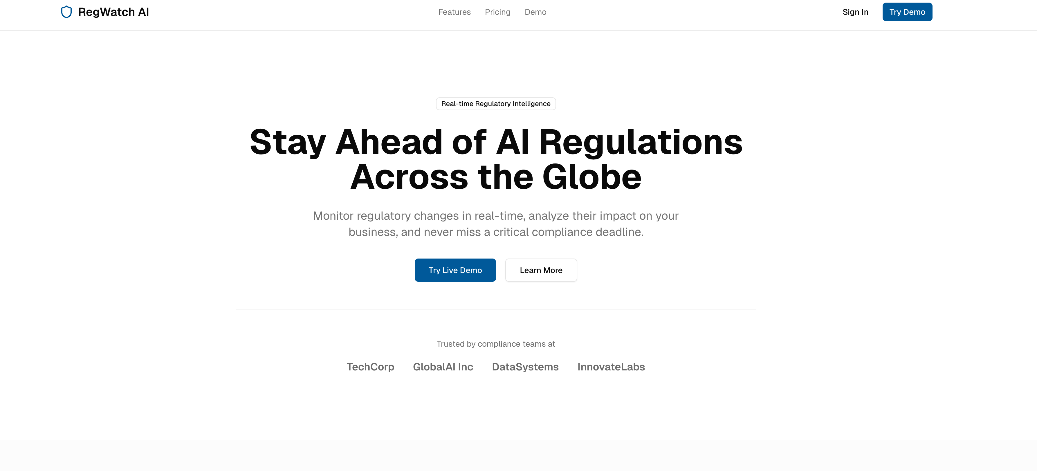 RegWatch AI - Main product screenshot demonstrating key features and user interface