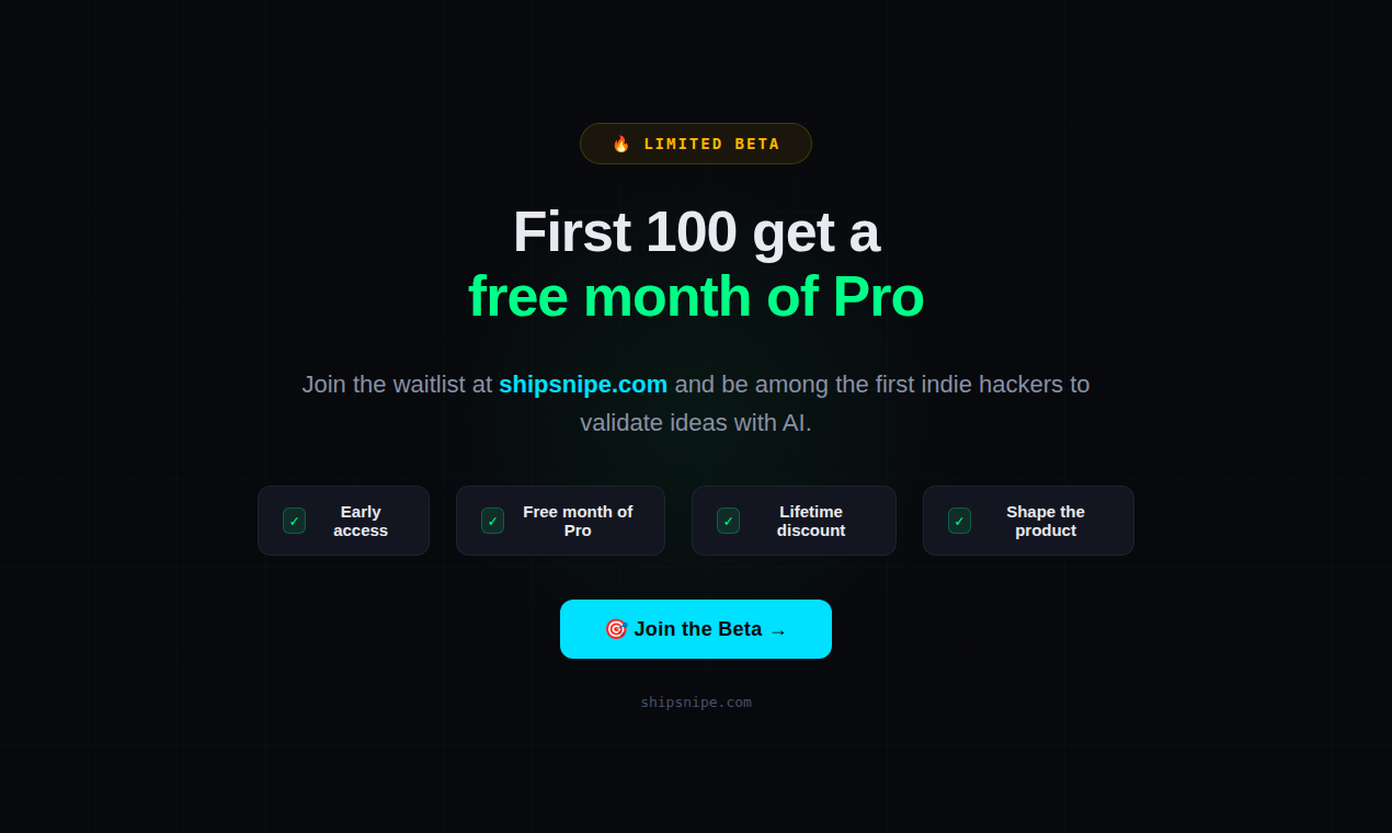 ShipSnipe: AI Idea Validation - Screenshot 4 showing product features and functionality