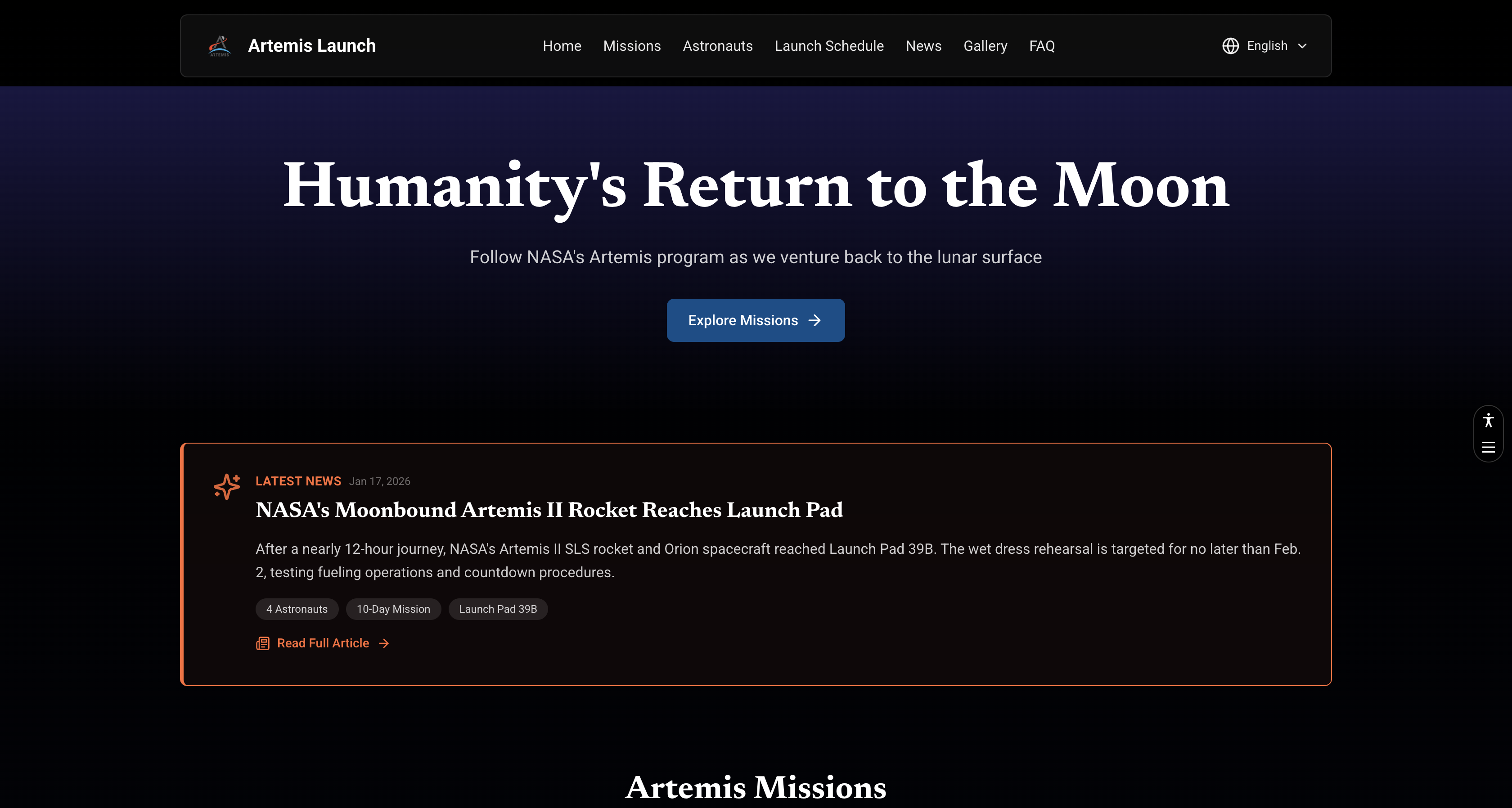 Artemis Launch Info Hub - Screenshot 2 showing product features and functionality