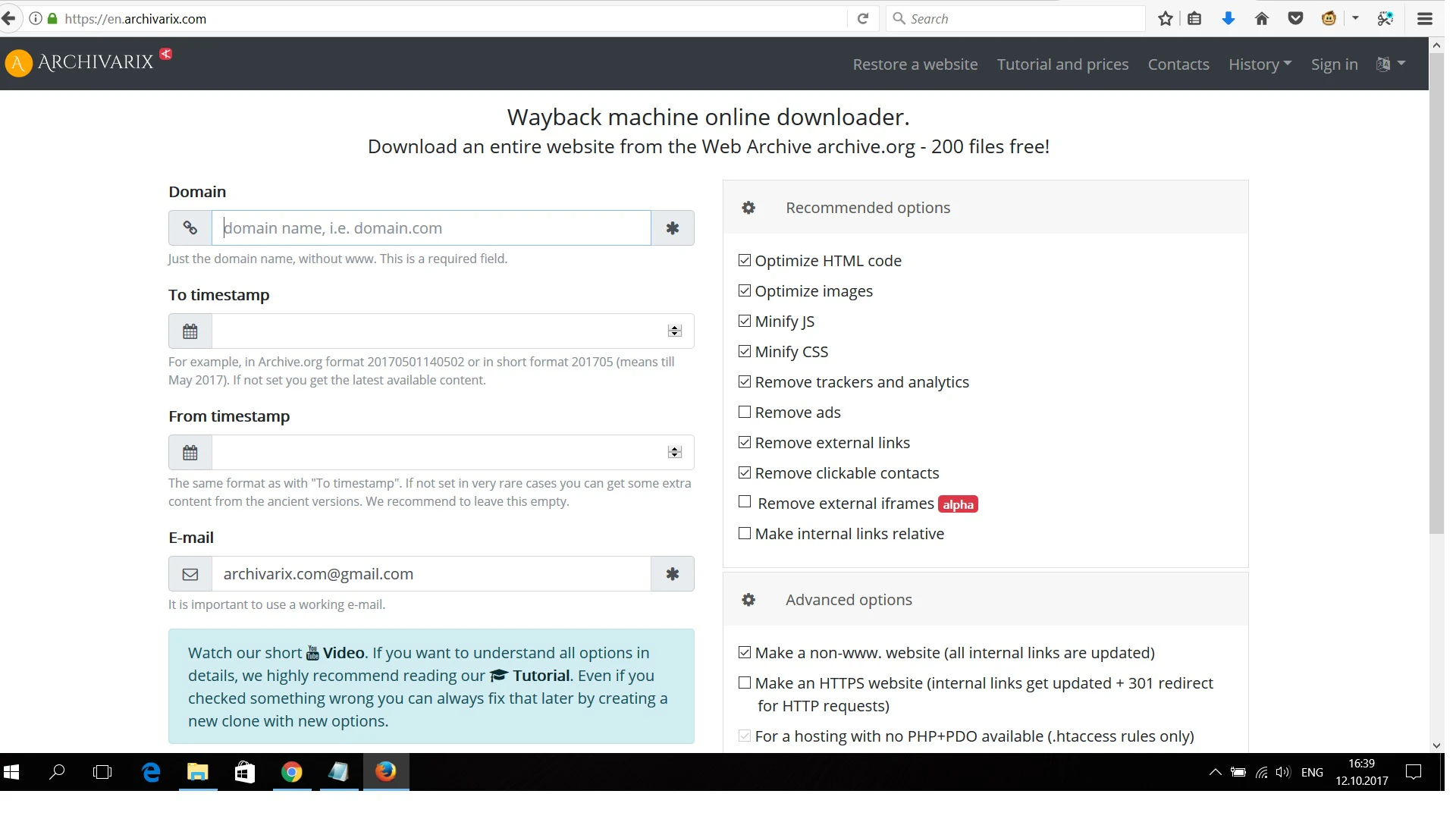 Download a website from the Internet archive. Wayback machine scraper