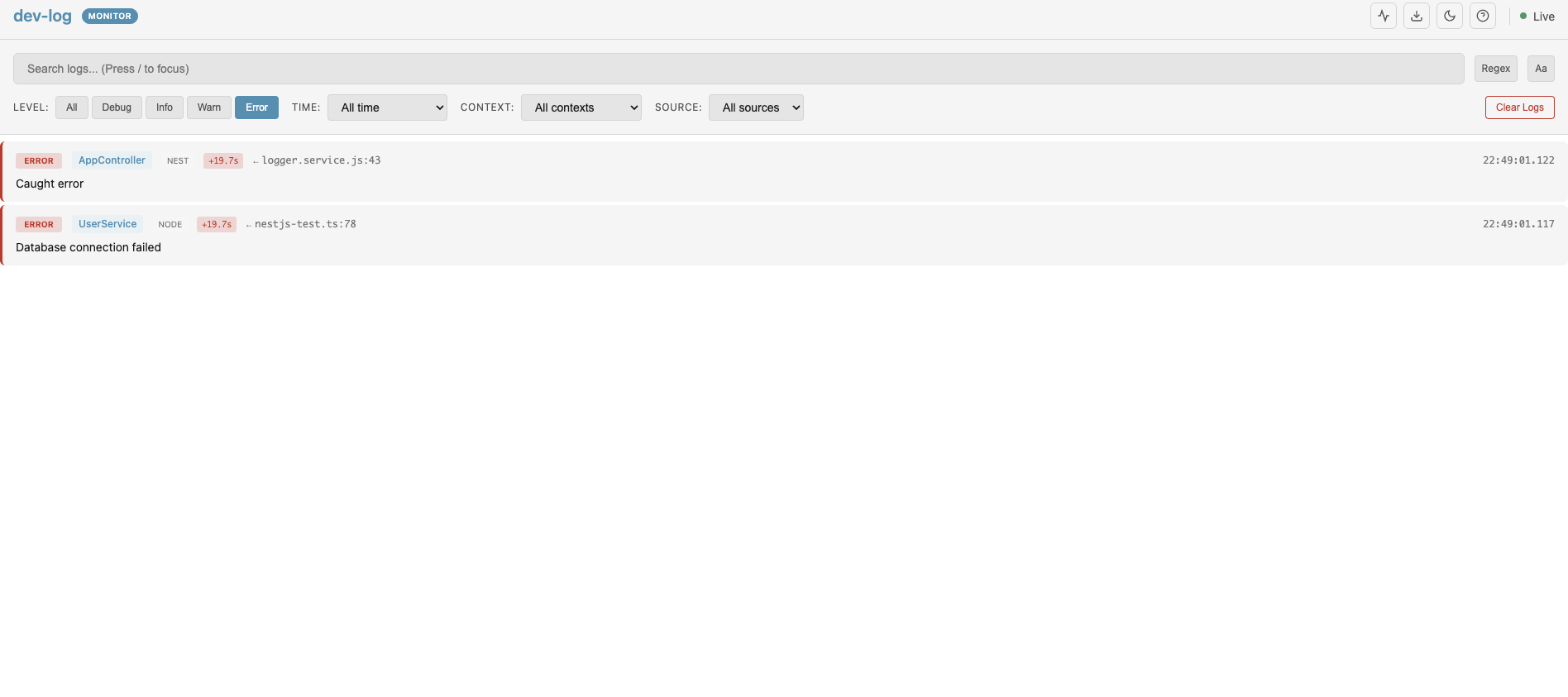 dev-log-monitor - Screenshot 4 showing product features and functionality