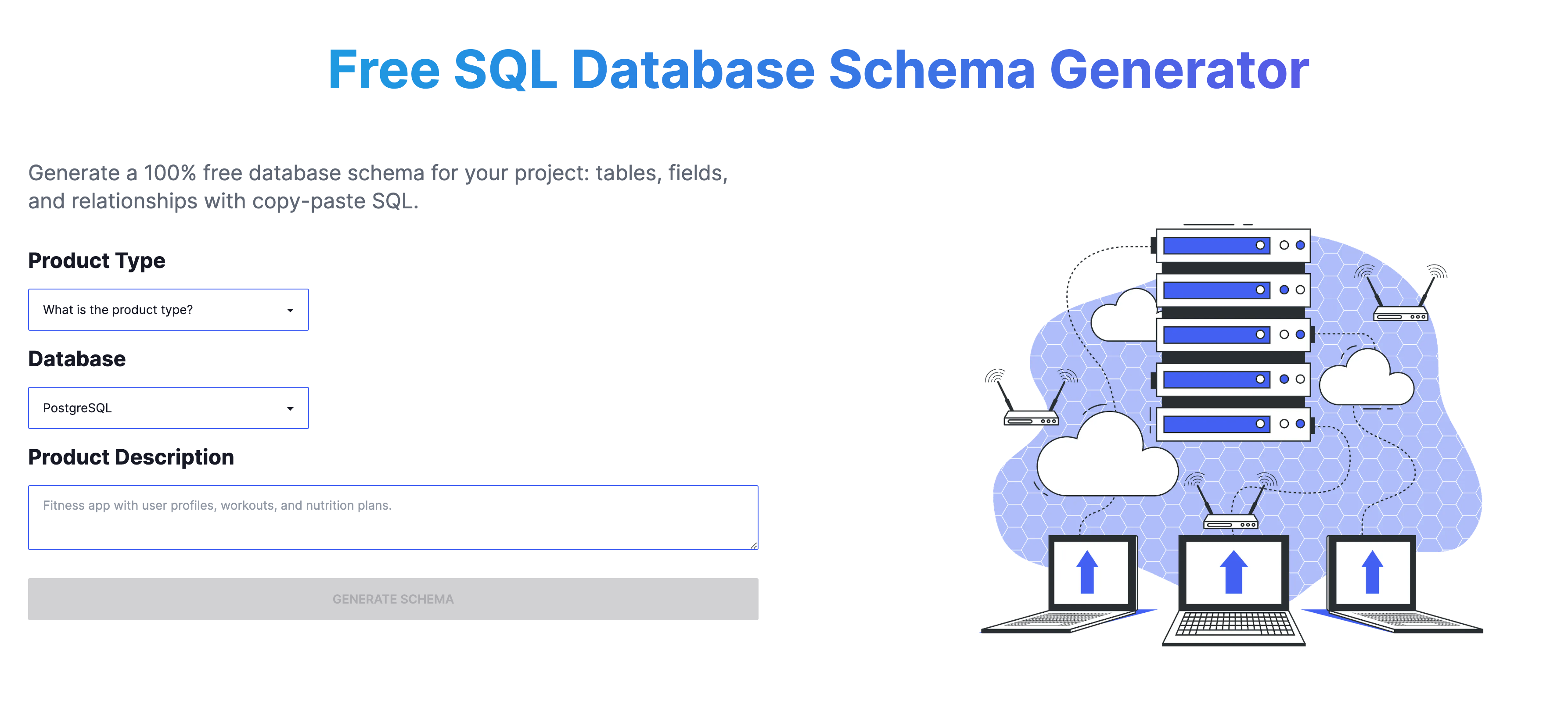 startuptile SQL Database Schema Generator-Generate a 100% free database schema for your project