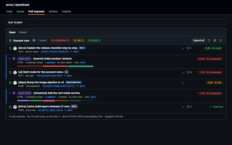 Stacked PRs for GitHub screenshot 1
