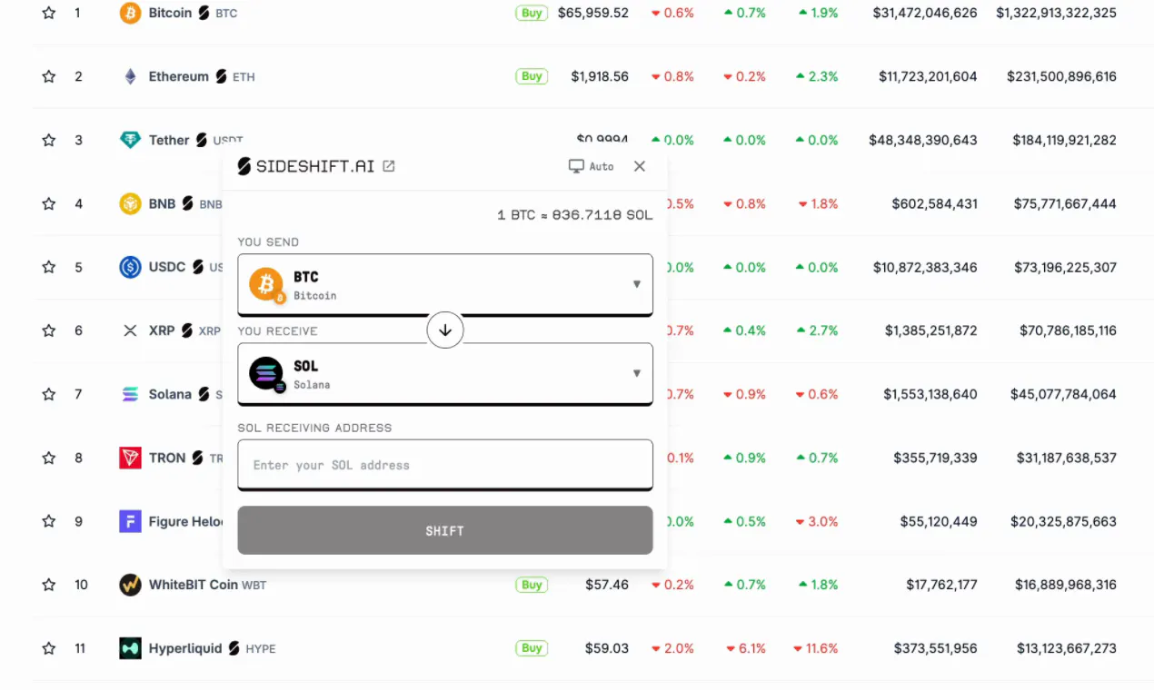 SideShift.ai Chrome Extension screenshot 2